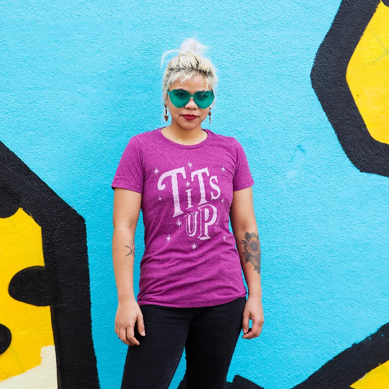 TITS UP Women/Junior Fitted T-Shirt Asymmetrical Pockets Print