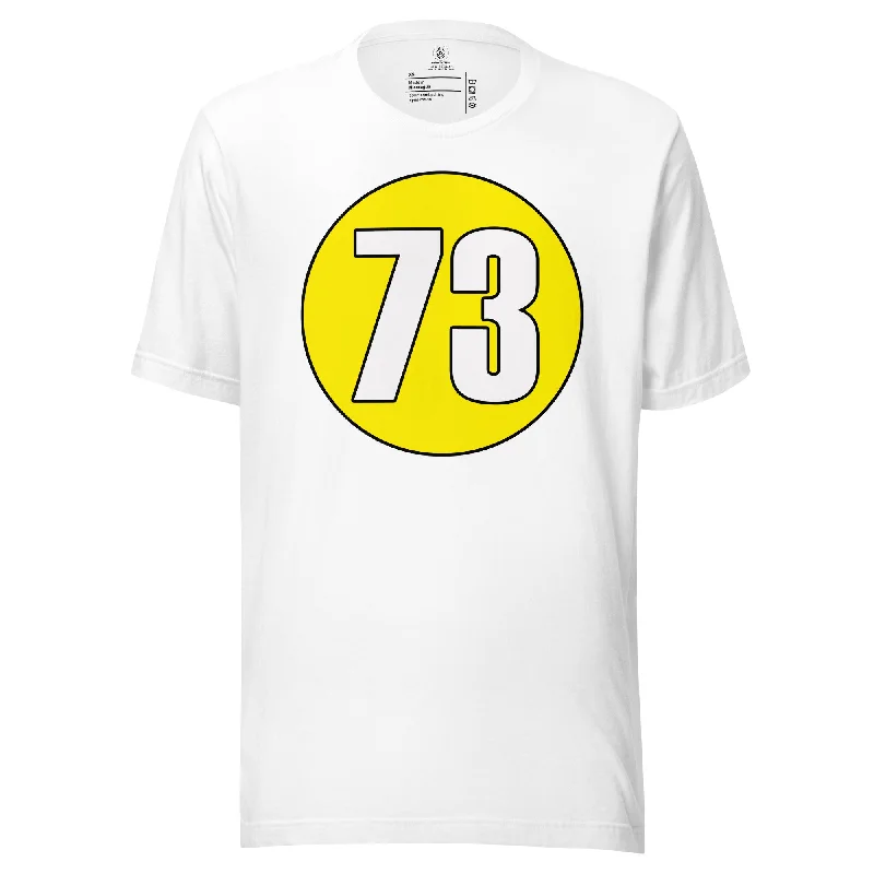 Unisex t-shirt: White on Yellow 73 V-Neck T-Shirt Long Sleeve Cotton