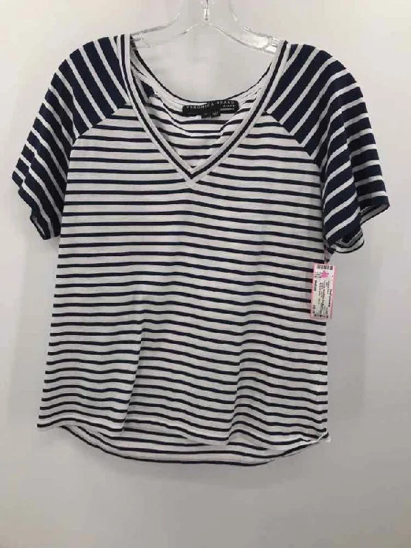 Pre-Owned Veronica Beard Navy Size Medium Stripe T-shirt Solid Color Striped Floral