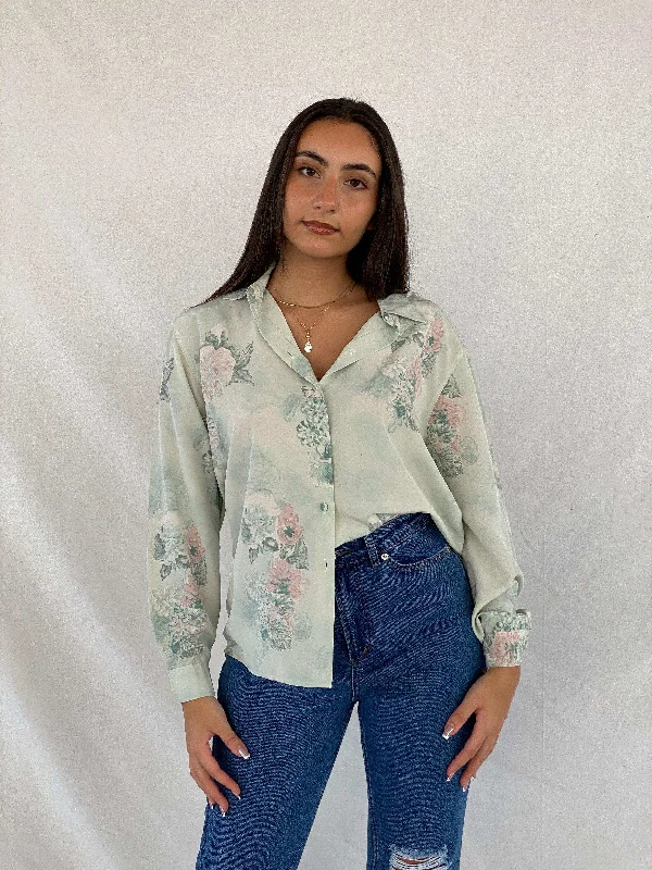 Vintage 90s UN JOUR AILLEURS Floral Shirt Cashmere Blend Cotton Blend Poly Blend