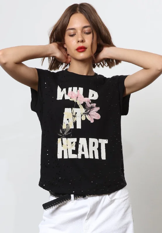 WILD AT HEART T-SHIRT BLACK Iron Safe Non-Iron Wrinkle Free