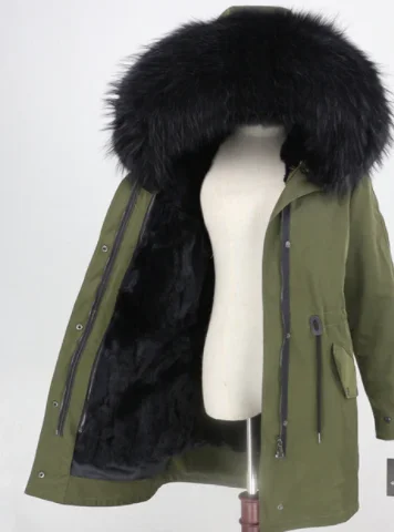 Women's Fur Lined Waterproof Long Parka in Army Green Fashionable Insulated Parka Jacket