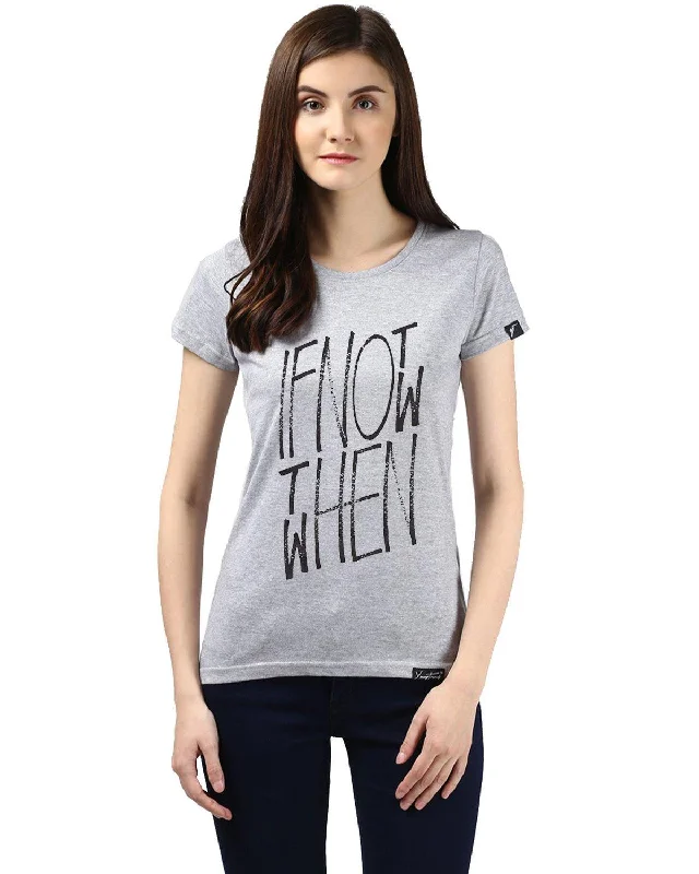 Womens Half Sleeve Ifnot Printed Grey Color Tshirts Fitted T-Shirt Seamless Stretchy