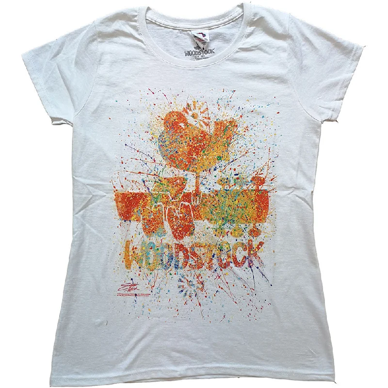 Woodstock Splatter Ladies T-Shirt Collared T-Shirt Boat Neck A-Line