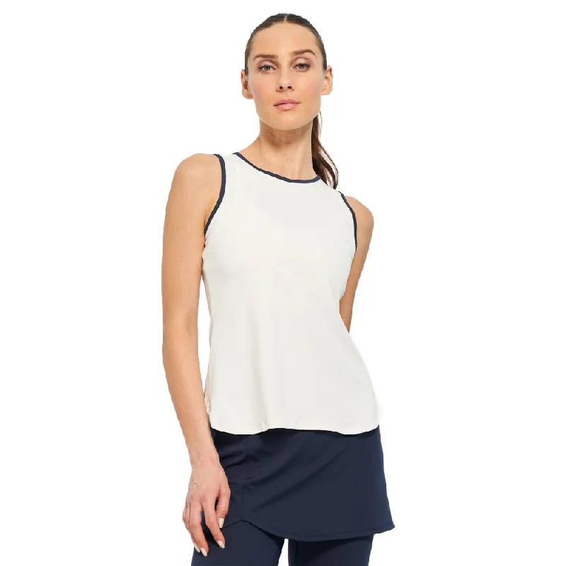 Lija Women's Elite Bea Tank (White/Dark Navy) open back tank