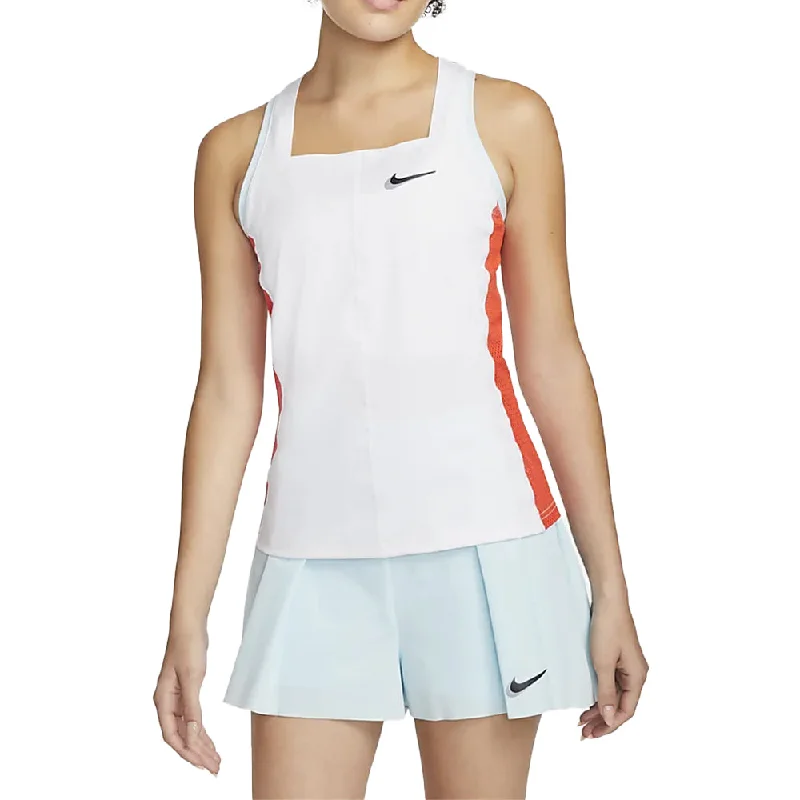 Nike Court Dri-Fit Slam Tank (Women's) - White/Team Orange/Glacier Blue/Black cold shoulder tank