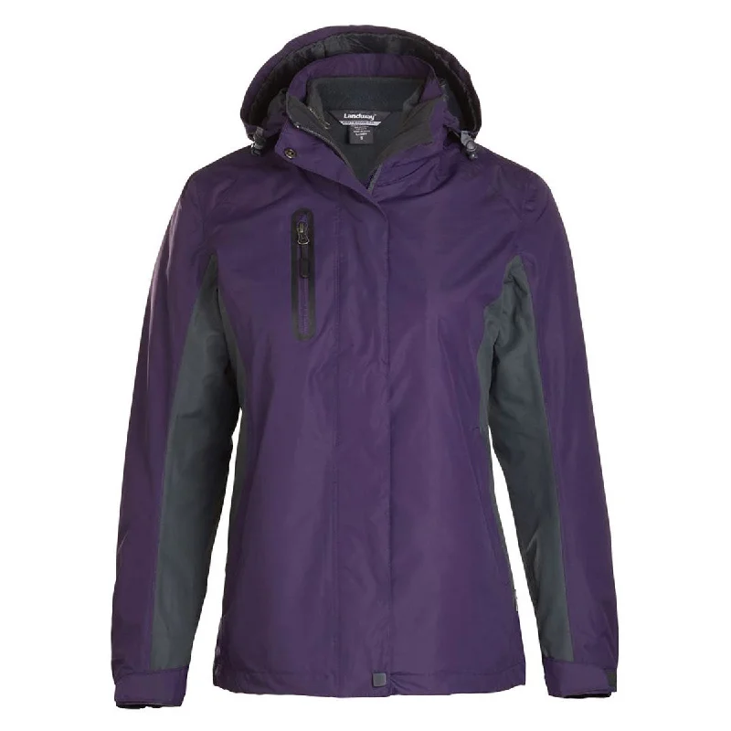 Landway Women's Purple Pathfinder 3-in-1 Parka Stylish Buttoned Parka Coat