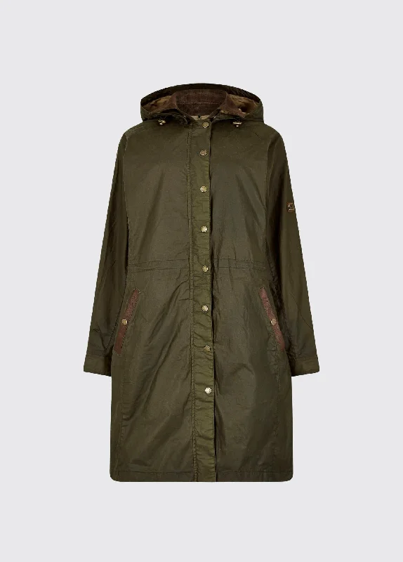 Ballyvaughan Damen Wachsparka - Pine Elegant Mid-Length Parka