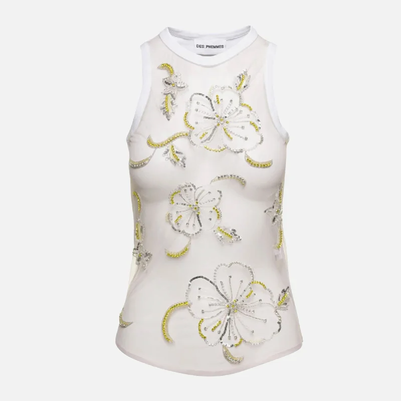 Des Phemmes Hibiscus Embroidered Tank Top - Lime chic tank top