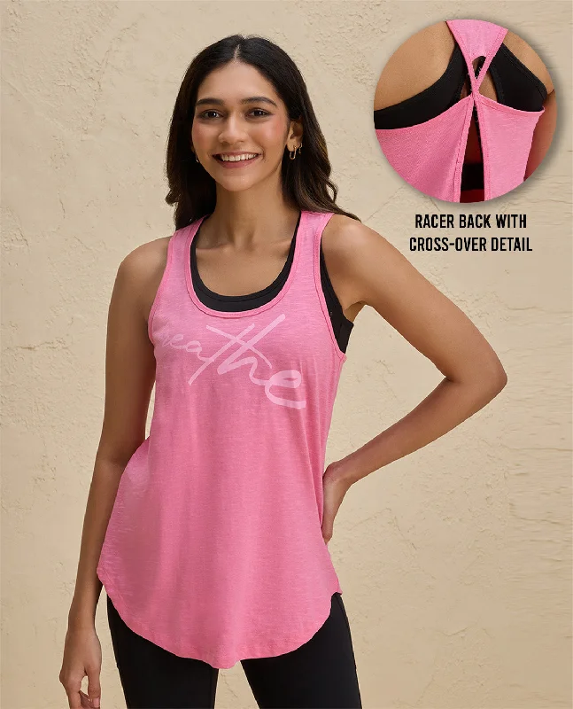 Nykd By Nykaa Summer Essential Cotton Slub Longline Tank -NYAT034-Pink silver tank top