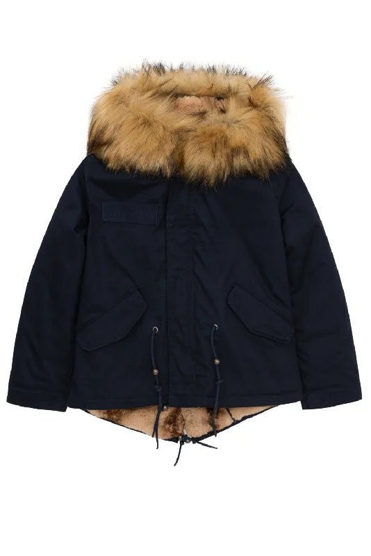 Popski London Parka Black Faux Cozy Faux Fur Parka