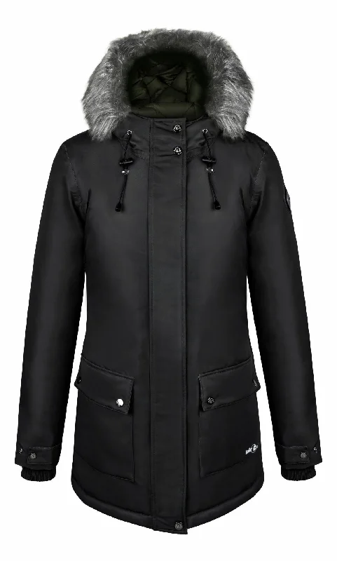 Riding Parka Willow Black Fur-Lined Mid-Length Parka