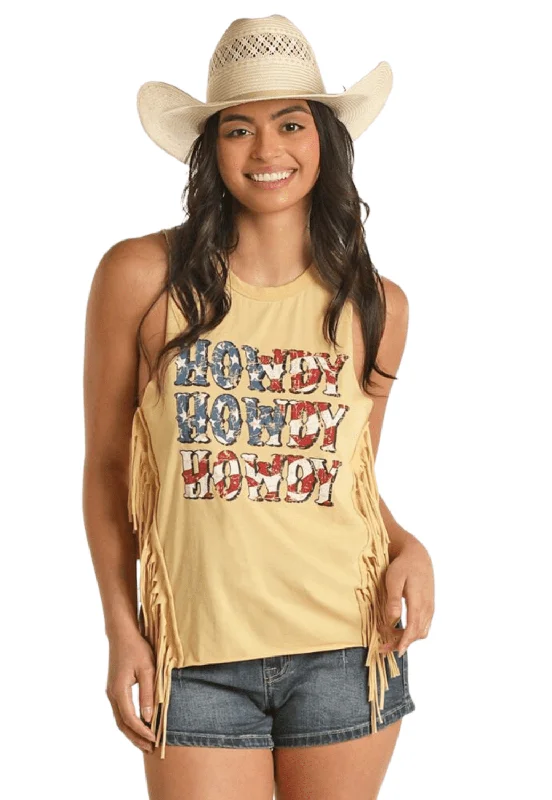 Rock and Roll Womens Graphic Fringe Tank neon tank top