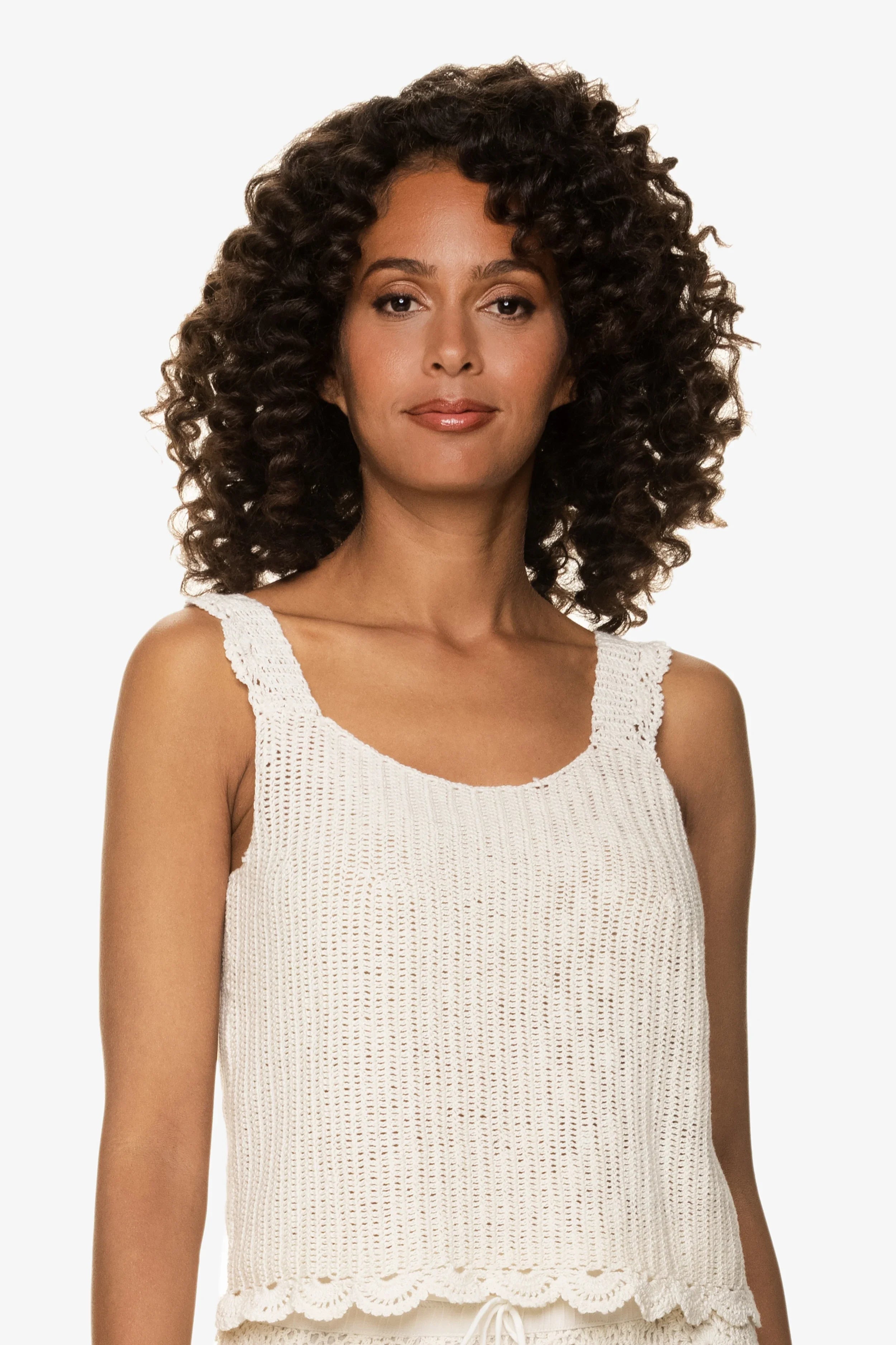 Scallop Crochet Tank  |  Ivory striped tank top