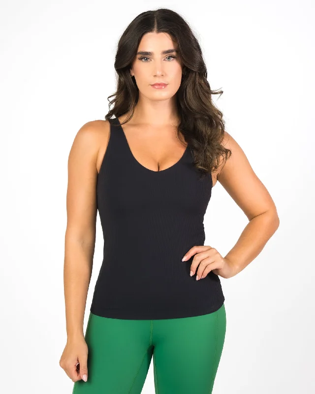 Shakti Ribbed Tank (Long)  - Black trendy tank top