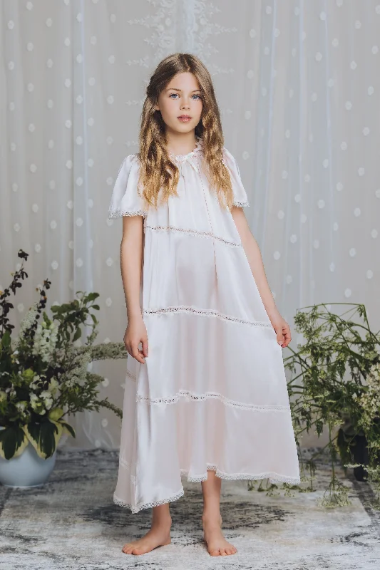 CATHERINE - GIRLS SILK NIGHTDRESS PEACH PINK Tunics Business professional