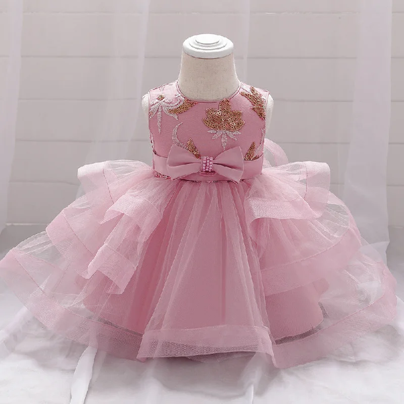 Infant Formal Dresses Baby Girl Cute Sleeveless Embroidery Bow Fluffy Ball Gowns Princess Dresses Tunics Hiking breathable