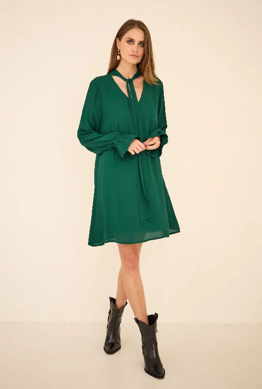 Dress With a Sash Green Tunics Satin smooth