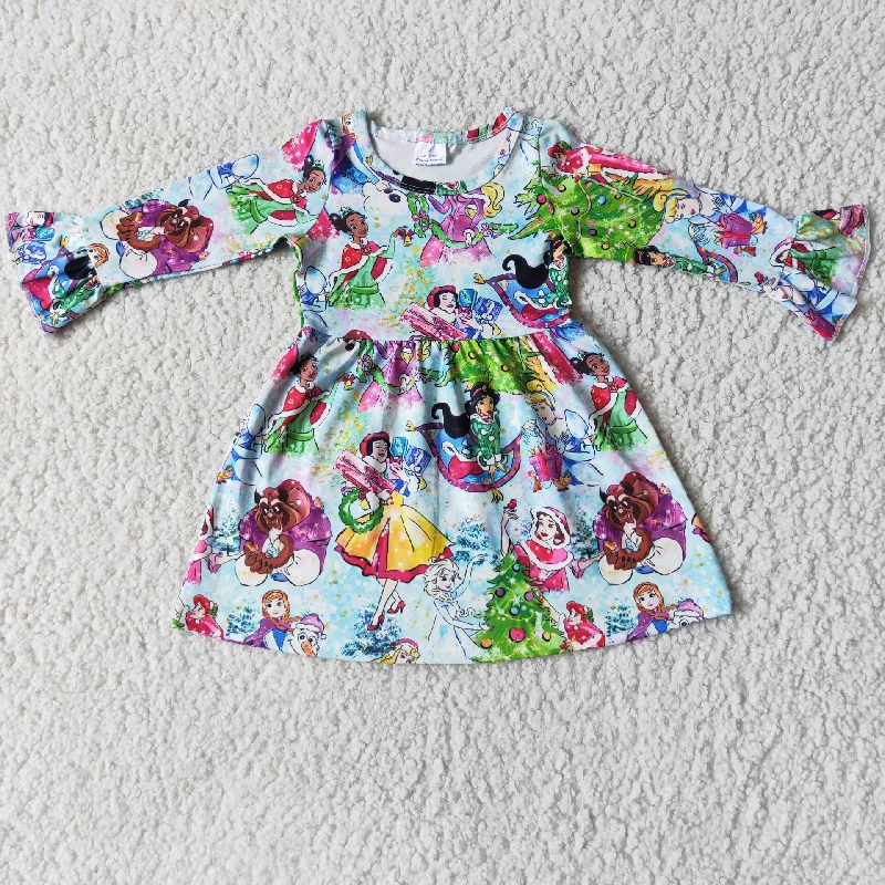 Girl Cartoon Long Sleeve Dress Tunics Spring floral