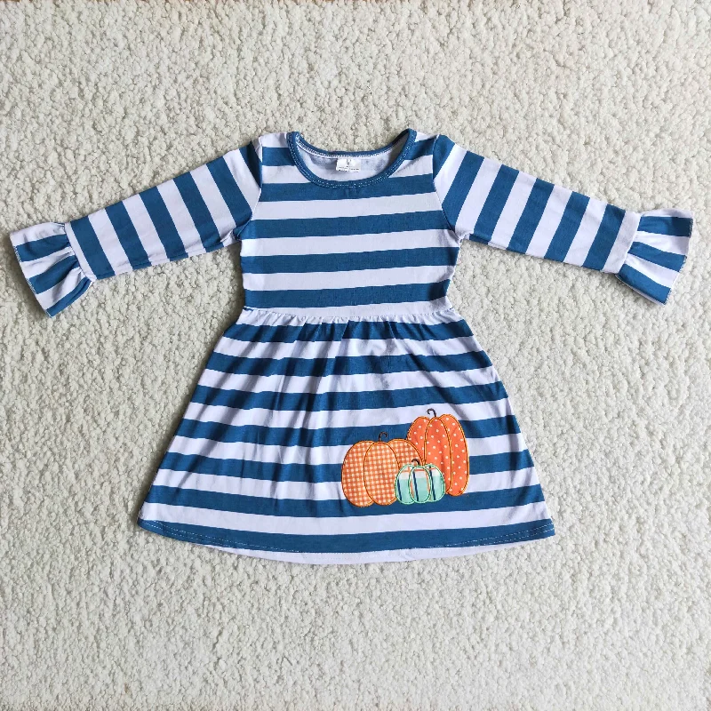 Girl Embroidery Pumpkin Striped Dress Tunics Plaid country