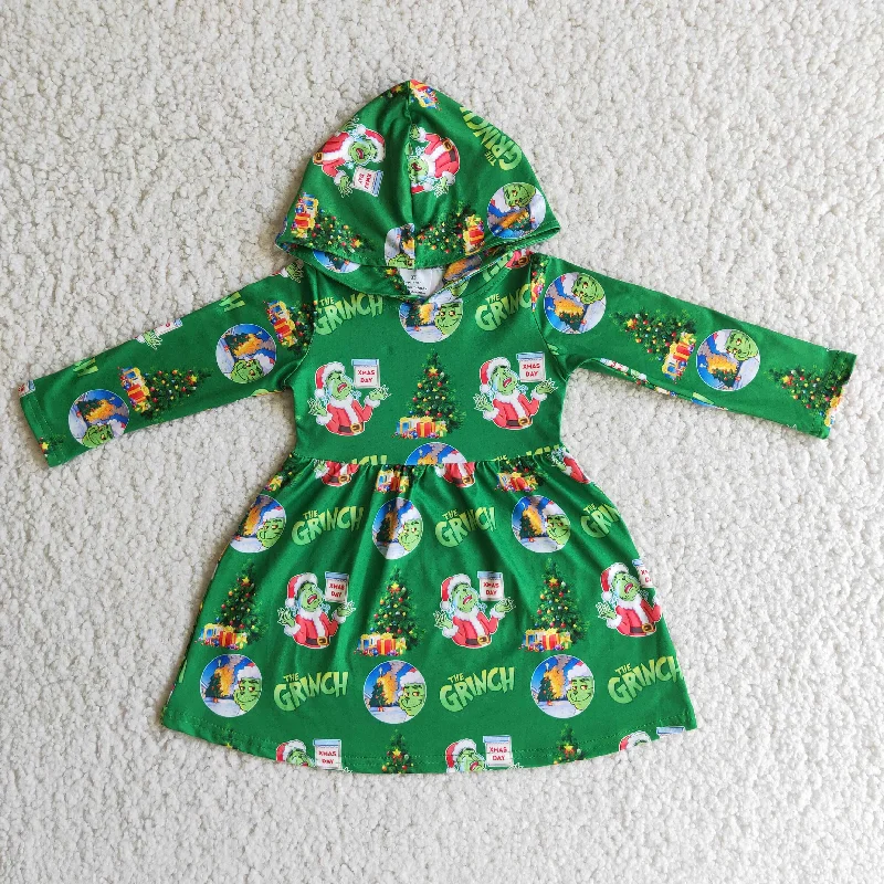 Girl Green Print Hoodie Long Sleeve Dress Tunics Timeless classic