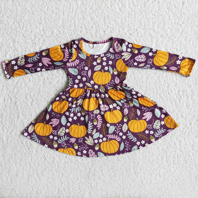 6 A12-14 Girl Purple Pumpkin Dress Turtleneck Neckline Stylish