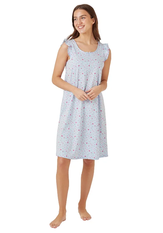 Indigo Sky Ditsy Floral Frill Nightdress, Blue Tunics Practical easy-care