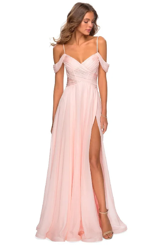 La Femme - 28942SC Ruched Cold Shoulder A-Line Evening Dress Elegant Long Evening