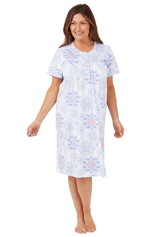 Marlon Pastel Cotton Short Sleeve Nightdress, Blue empire Waist empire