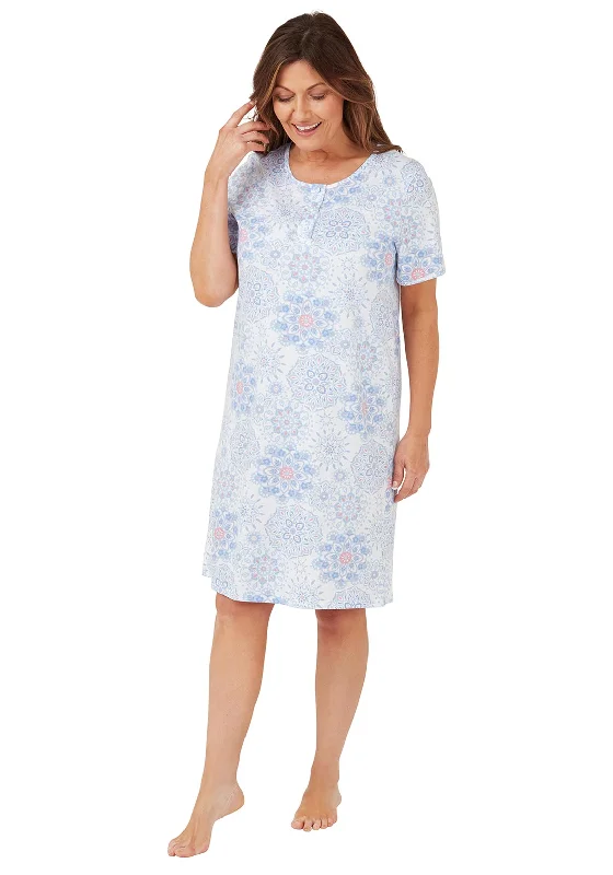 Marlon Pastel Tiles Short Sleeve Nightdress, Blue Tunics Polka dots