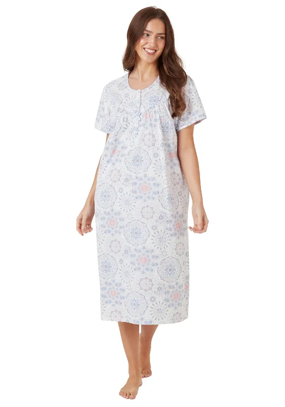 Marlon Pastel Cotton Short Sleeve Long Nightdress, Blue Tunics Office stylish