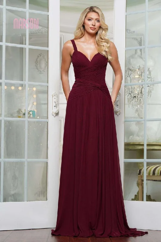 Marsoni by Colors -MV1316 Sweetheart Neck Ruched Bodice A-Line Dress Tunics Velvet soft