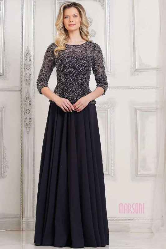 Marsoni by Colors -MV1319 Jewel Neck Beaded Bodice A-Line Dress Tunics Party sparkling