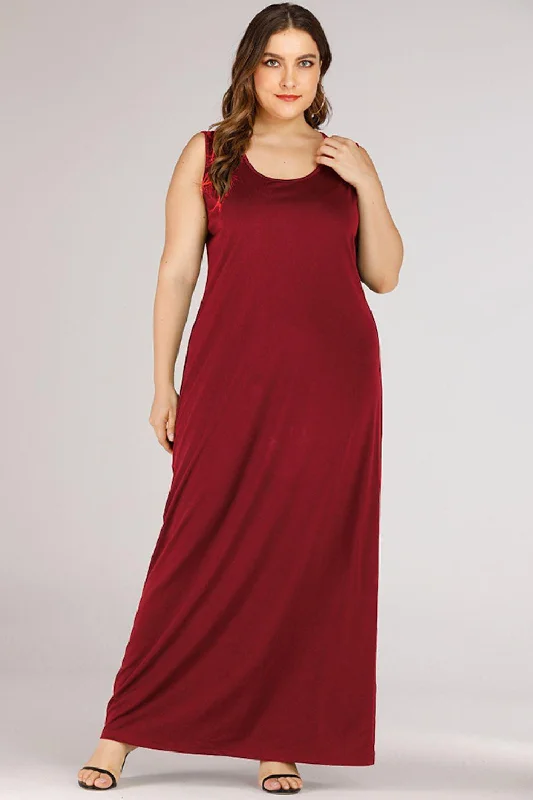 Plus Size Scoop Neck Maxi Tank Dress Tunics Fashionable trendy