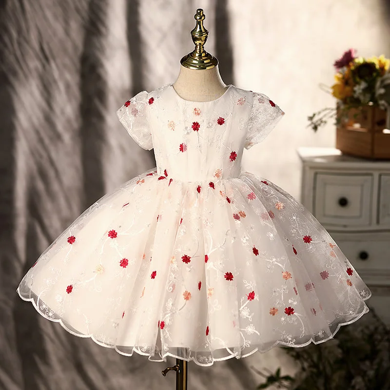 First Communion Dress Baby Girl Retro Elegant Cute Formal Princess Dresses Toddler Prom Dress Boat Neckline Classic