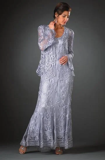 Soulmates - C1068 Beaded Silk Lace Collar Jacket with Godet Dress Set Tunics Evening elegant