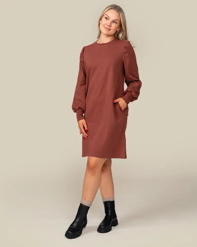 Toive Puff Sleeve Dress Rust Red Bodycon Club Sequined