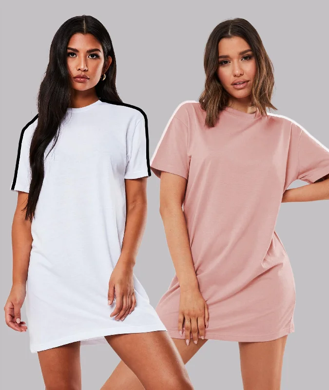 Women Sleeve striped Night Dress - Knee Length Combo(WHITE & PINK) Tunics Essential wardrobe