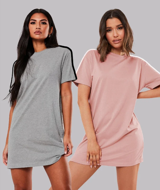 Women Sleeve striped Night Dress - Knee Length Combo (GREY&PINK) Tunics Travel practical