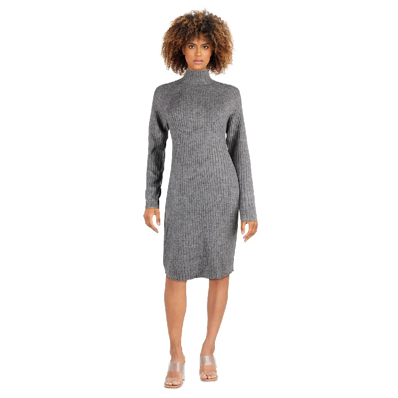 Women's Mock Neck Long Sleeve Sweater Dress empire Waist empire